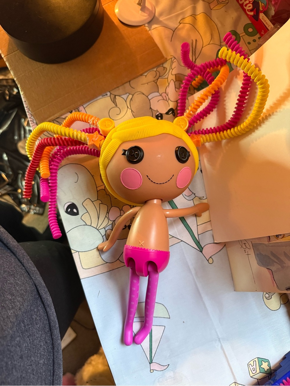 Bright Pink & Yellow Curly-Hair Fashion Doll for Kids